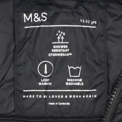 Marks and Spencer Boys Black 11-12 Years Hooded Puffer Jacket
