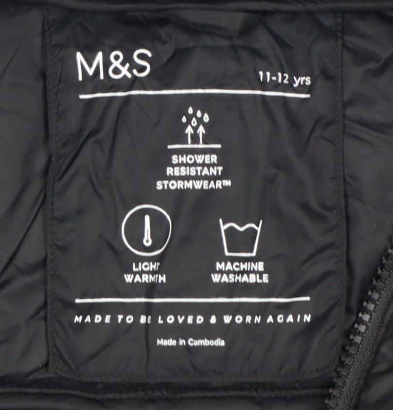 Marks and Spencer Boys Black 11-12 Years Hooded Puffer Jacket
