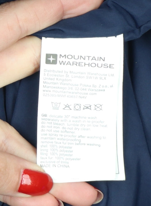 Mountain Warehouse Women’s Blue UK 10 Waterproof Faux Fur Trim Parka Coat
