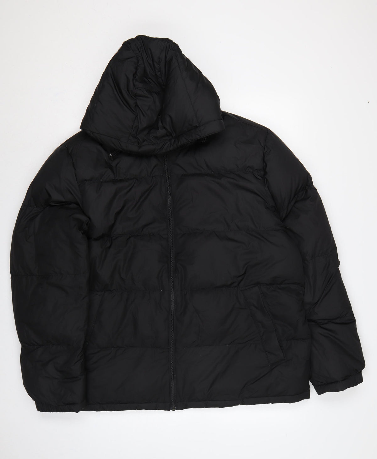 Back view of Lands' End Women Black XL Hooded Down Puffer Jacket Quilted