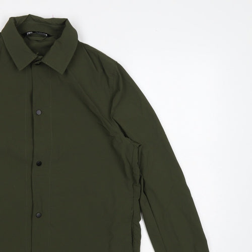 Zara Men's Khaki Green M Basic Jacket Lightweight Snap Fasten