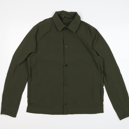 Zara Men's Khaki Green M Basic Jacket Lightweight Snap Fasten