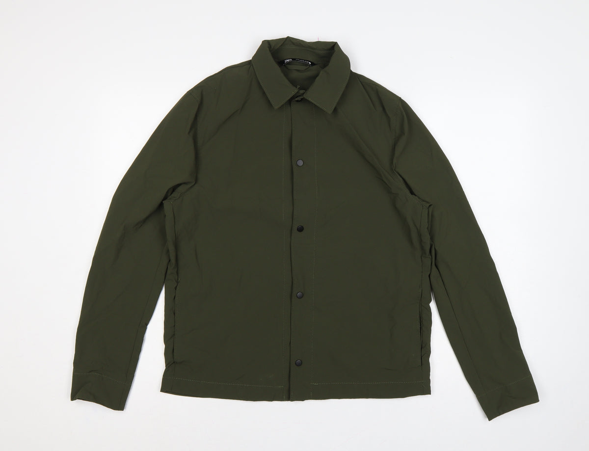 Zara Men's Khaki Green M Basic Jacket Lightweight Snap Fasten