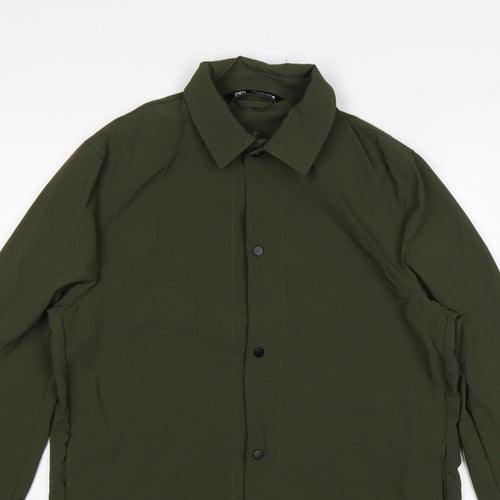 Zara Men's Khaki Green M Basic Jacket Lightweight Snap Fasten