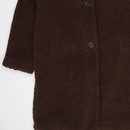 New Look Women Brown UK 6 Petite Teddy Borg Long Overcoat