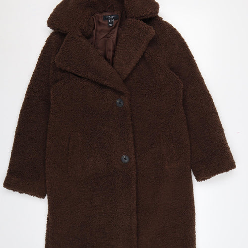 New Look Women Brown UK 6 Petite Teddy Borg Long Overcoat