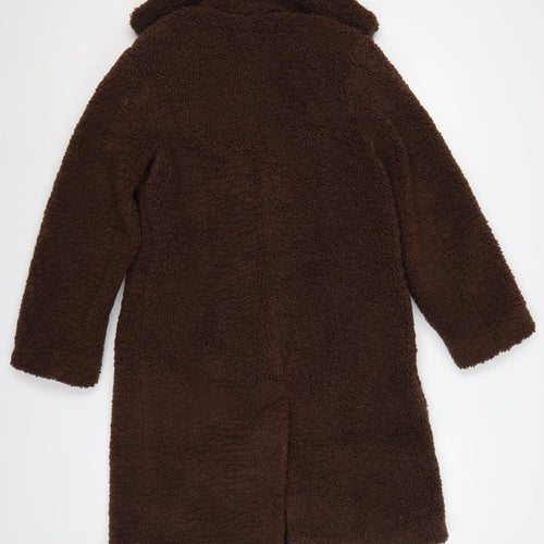 New Look Women Brown UK 6 Petite Teddy Borg Long Overcoat