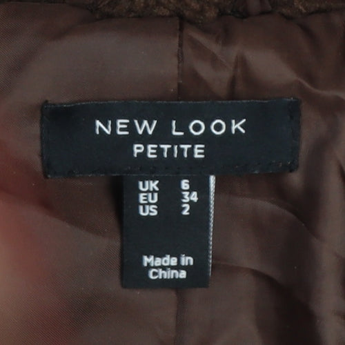 New Look Women Brown UK 6 Petite Teddy Borg Long Overcoat