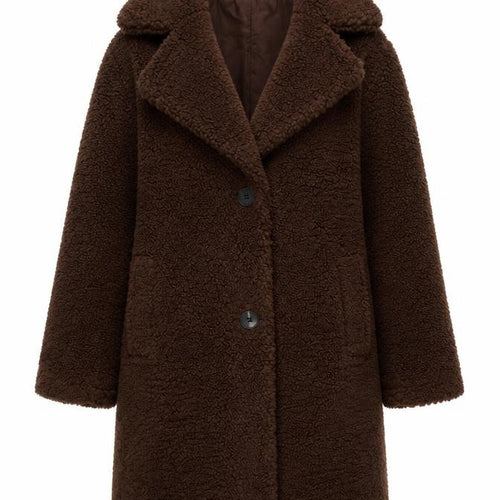 New Look Women Brown UK 6 Petite Teddy Borg Long Overcoat