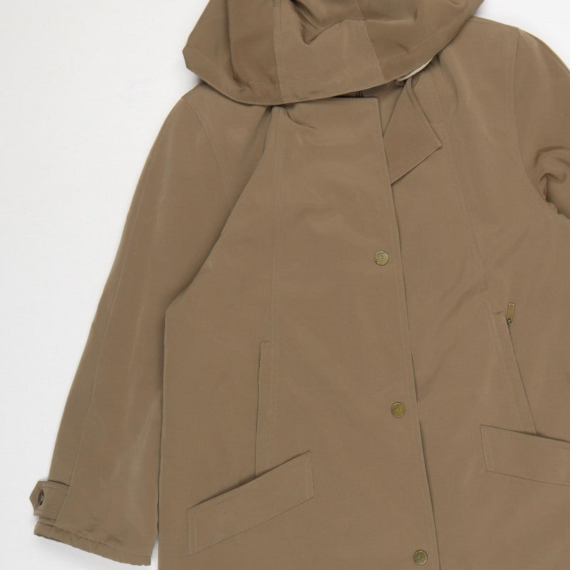 Jacques Vert Women Brown M Hooded Long Overcoat Lined Button Coat