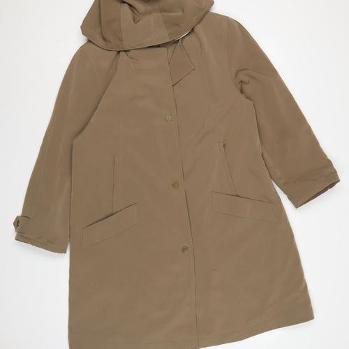 Jacques Vert Women Brown M Hooded Long Overcoat Lined Button Coat