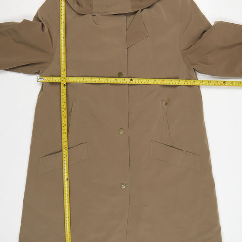 Jacques Vert Women Brown M Hooded Long Overcoat Lined Button Coat