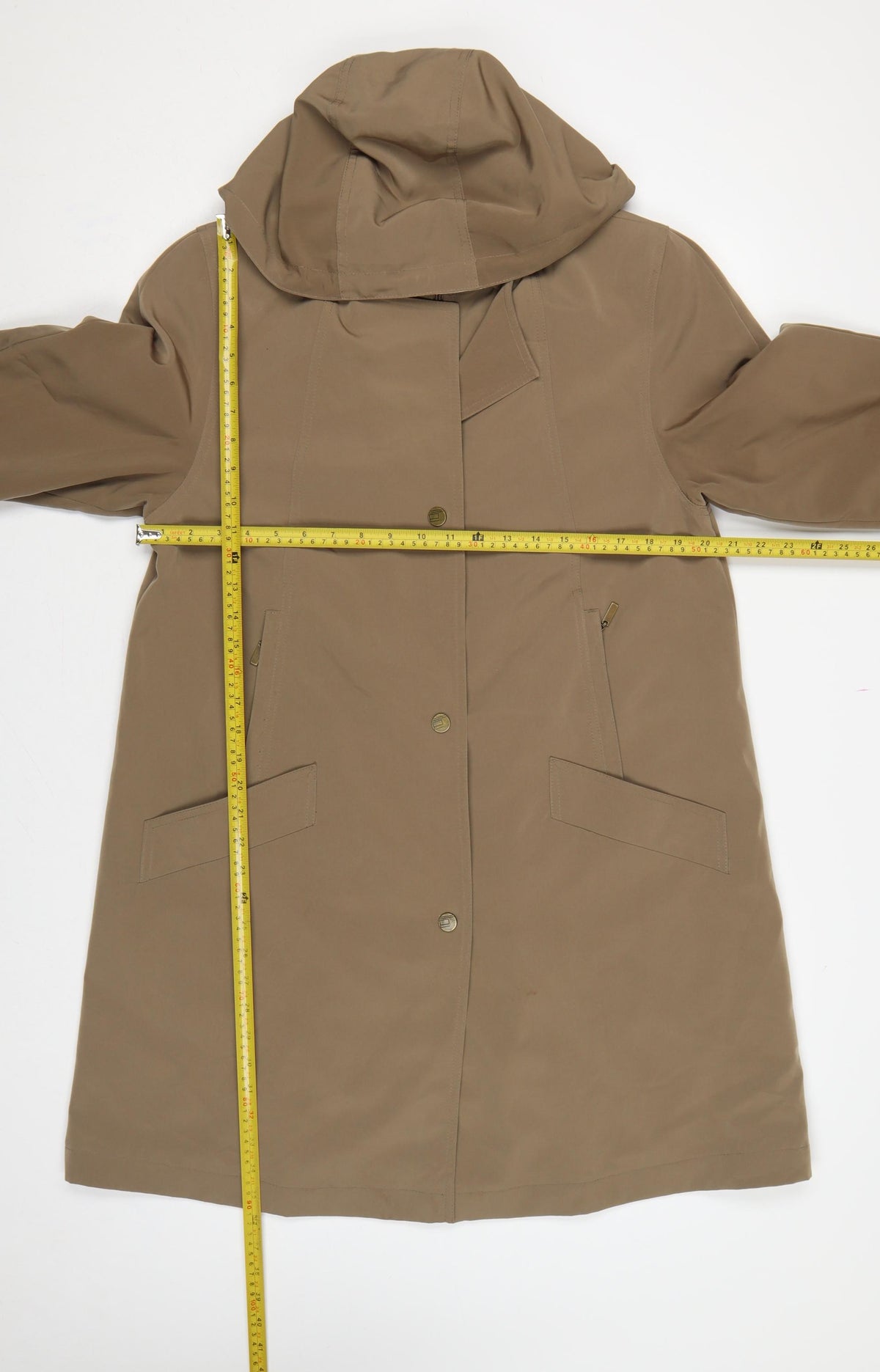 Jacques Vert Women Brown M Hooded Long Overcoat Lined Button Coat