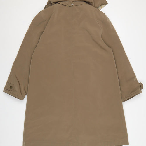 Jacques Vert Women Brown M Hooded Long Overcoat Lined Button Coat
