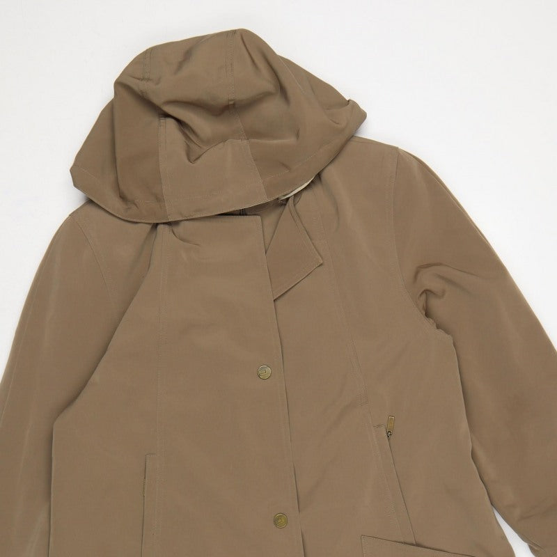 Jacques Vert Women Brown M Hooded Long Overcoat Lined Button Coat