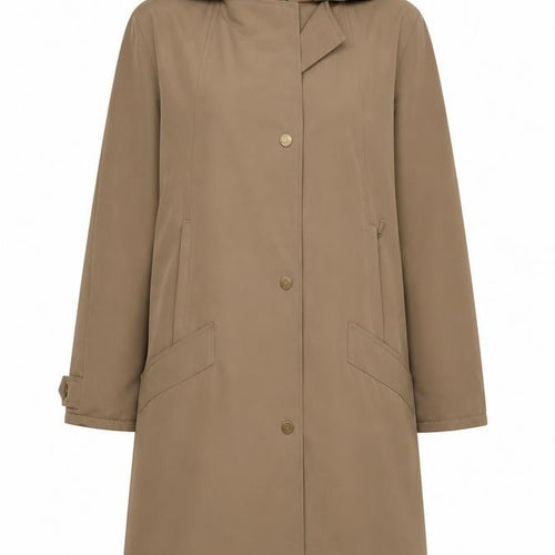 Jacques Vert Women Brown M Hooded Long Overcoat Lined Button Coat