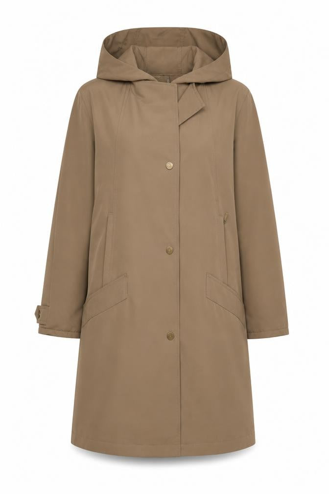 Jacques Vert Women Brown M Hooded Long Overcoat Lined Button Coat