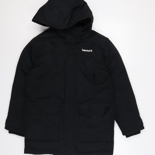 Timberland Teens Black XS Hooded Parka Coat Insulated Logo