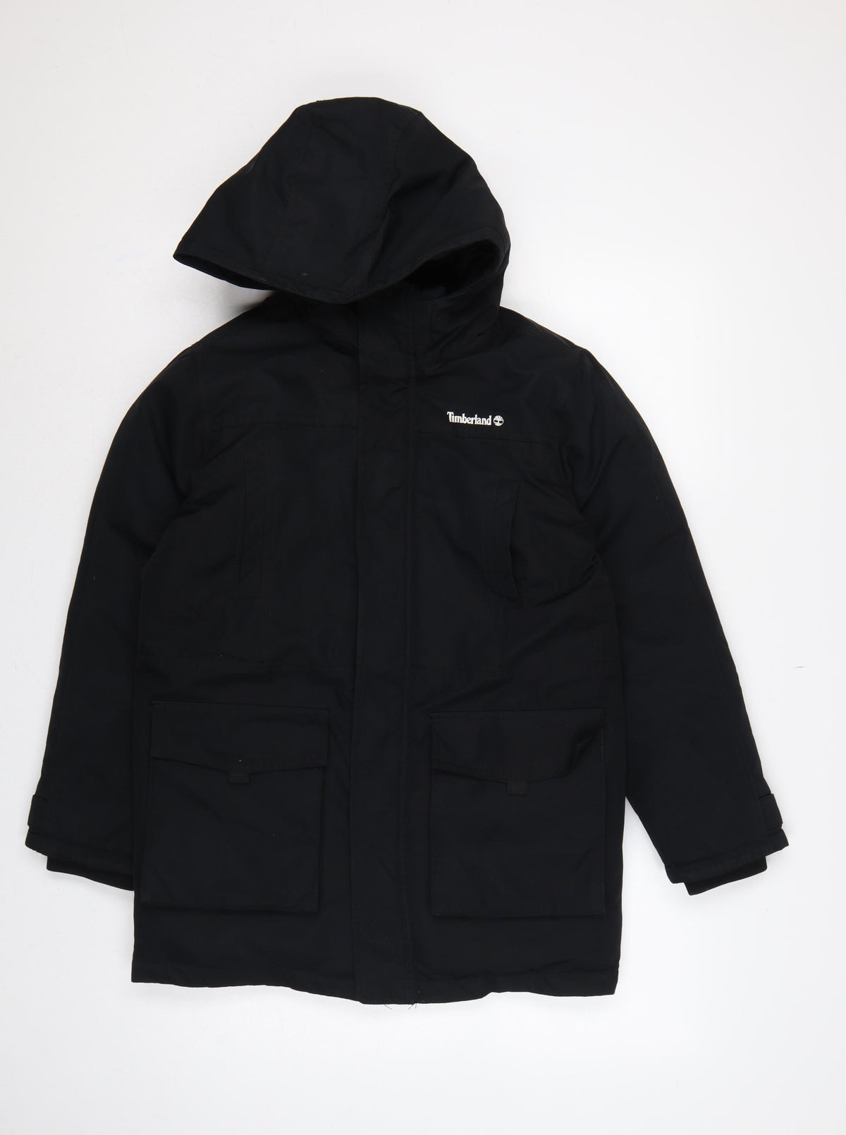 Timberland Teens Black XS Hooded Parka Coat Insulated Logo
