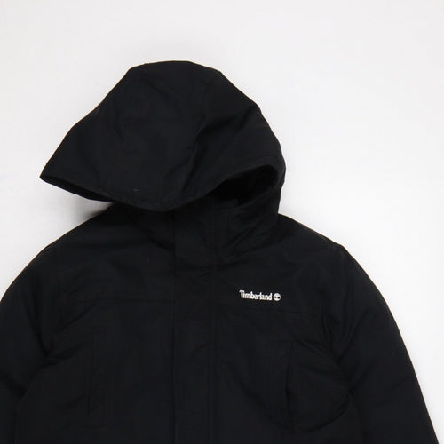 Timberland Teens Black XS Hooded Parka Coat Insulated Logo