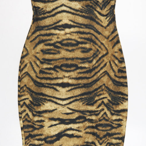River Island Women Brown Tiger Print Bodycon Knee Length Dress UK 12