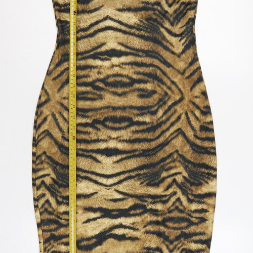 River Island Women Brown Tiger Print Bodycon Knee Length Dress UK 12