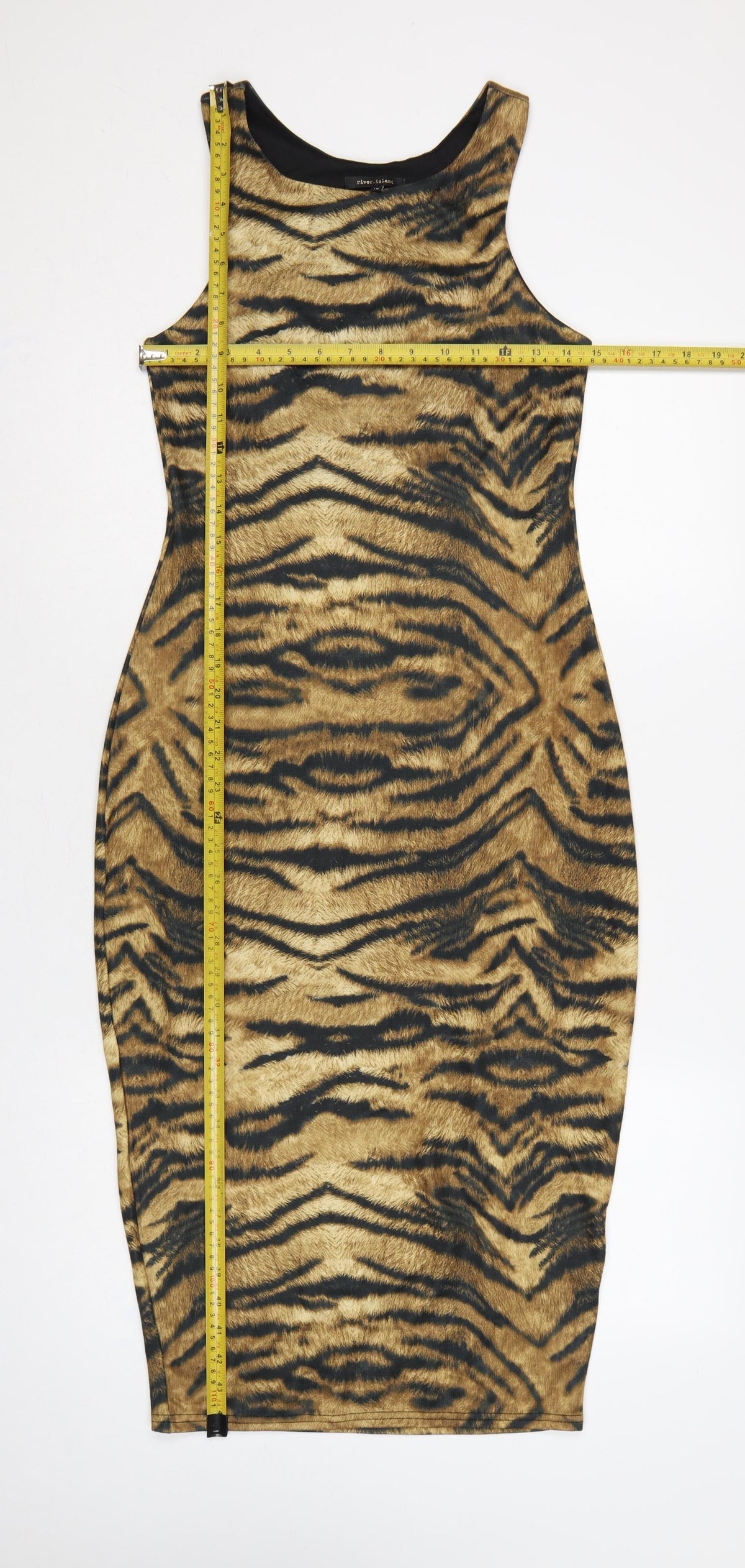 River Island Women Brown Tiger Print Bodycon Knee Length Dress UK 12