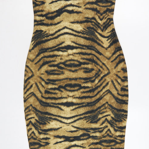 River Island Women Brown Tiger Print Bodycon Knee Length Dress UK 12