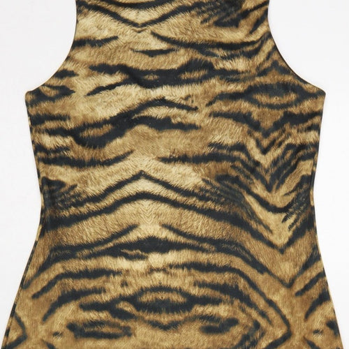 River Island Women Brown Tiger Print Bodycon Knee Length Dress UK 12