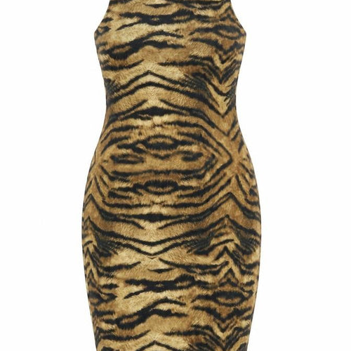 River Island Women Brown Tiger Print Bodycon Knee Length Dress UK 12