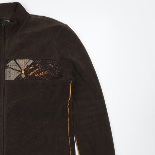 TBS Men’s Brown Yellow Fleece Jacket Size 44 Full Zip Geometric