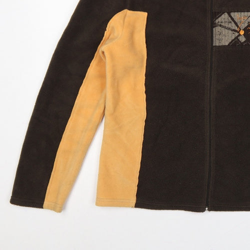 TBS Men’s Brown Yellow Fleece Jacket Size 44 Full Zip Geometric
