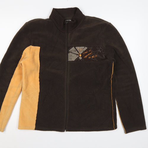 TBS Men’s Brown Yellow Fleece Jacket Size 44 Full Zip Geometric