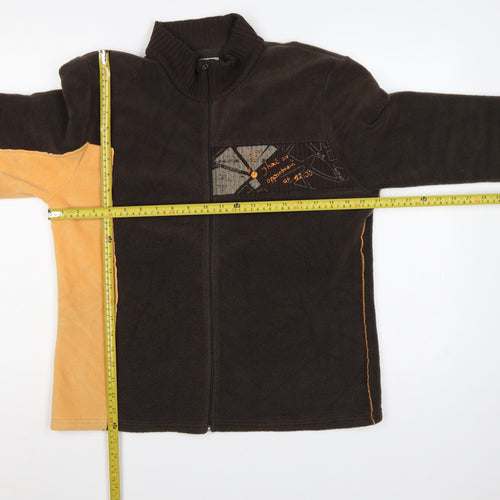 TBS Men’s Brown Yellow Fleece Jacket Size 44 Full Zip Geometric