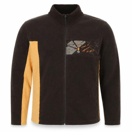 TBS Men’s Brown Yellow Fleece Jacket Size 44 Full Zip Geometric