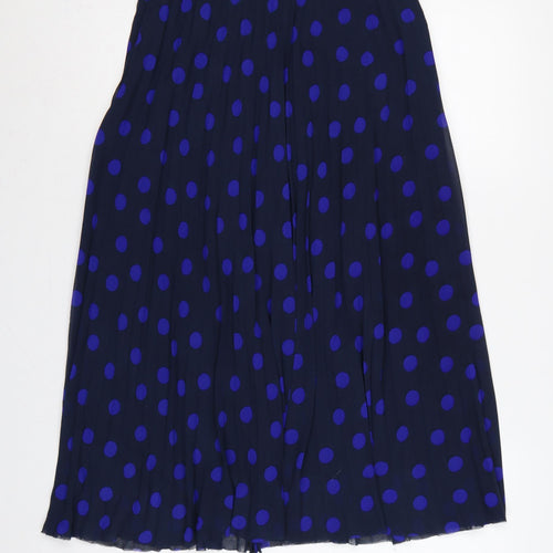 Marks and Spencer Women Blue Polka Dot Pleated Midi Skirt UK 10