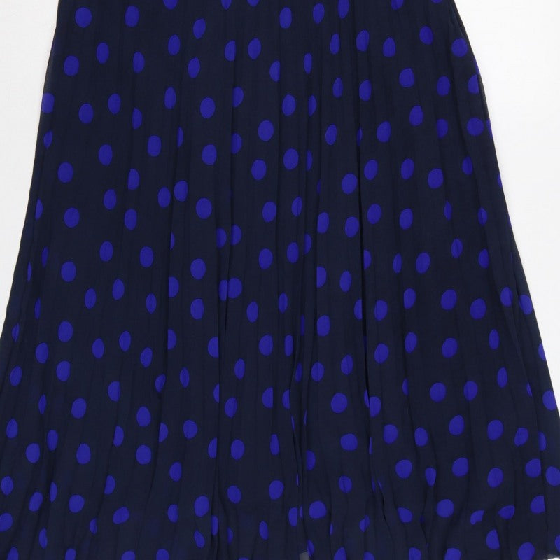Marks and Spencer Women Blue Polka Dot Pleated Midi Skirt UK 10