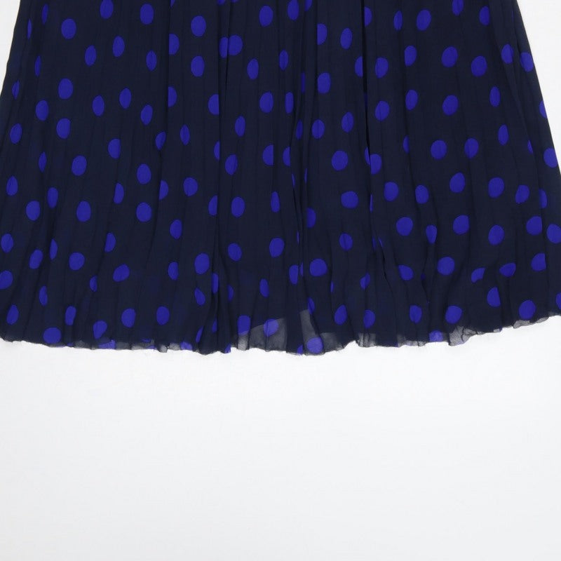 Marks and Spencer Women Blue Polka Dot Pleated Midi Skirt UK 10
