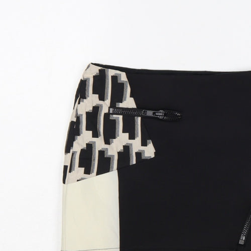 River Island Women Black Ivory UK 10 Geometric Zip Mini Pencil Skirt