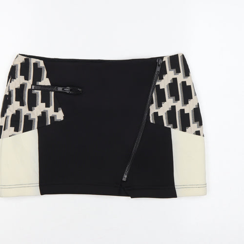 River Island Women Black Ivory UK 10 Geometric Zip Mini Pencil Skirt
