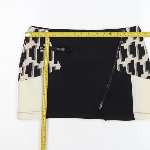 River Island Women Black Ivory UK 10 Geometric Zip Mini Pencil Skirt