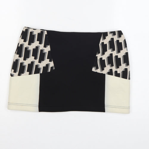 River Island Women Black Ivory UK 10 Geometric Zip Mini Pencil Skirt