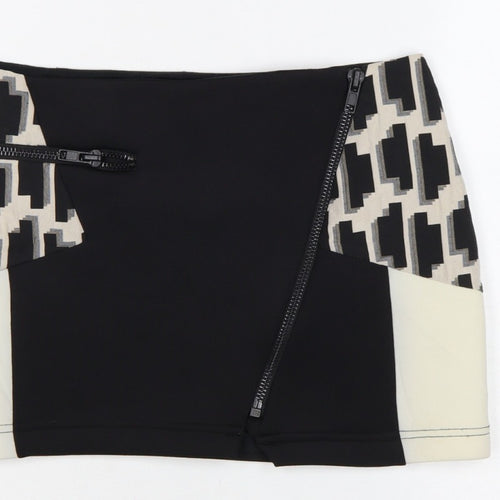 River Island Women Black Ivory UK 10 Geometric Zip Mini Pencil Skirt