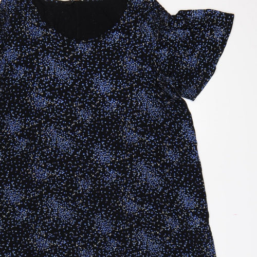 Evans Women Black Blue Floral Shift Dress UK 20 Flutter Sleeve