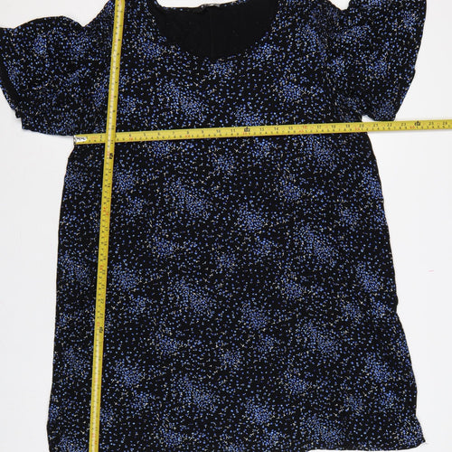 Evans Women Black Blue Floral Shift Dress UK 20 Flutter Sleeve