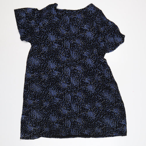 Evans Women Black Blue Floral Shift Dress UK 20 Flutter Sleeve