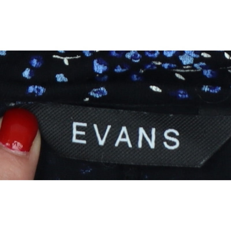 Evans Women Black Blue Floral Shift Dress UK 20 Flutter Sleeve