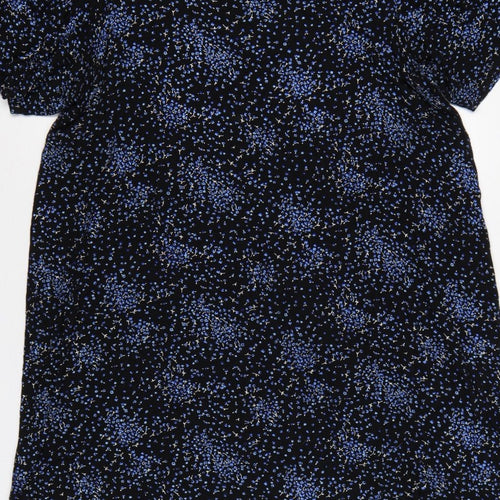 Evans Women Black Blue Floral Shift Dress UK 20 Flutter Sleeve