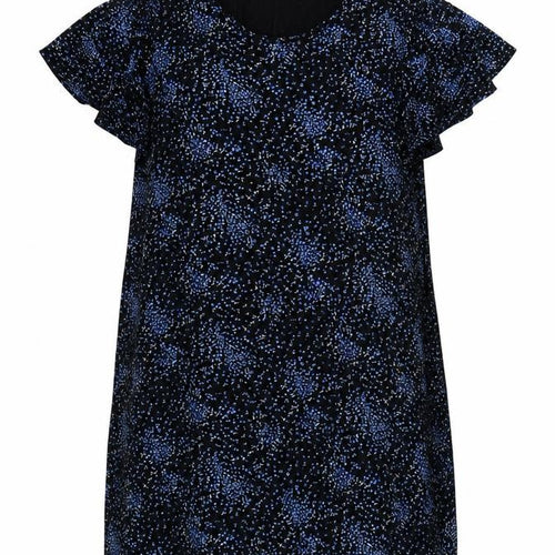 Evans Women Black Blue Floral Shift Dress UK 20 Flutter Sleeve