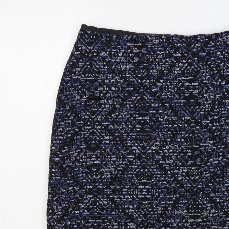 Marks and Spencer Women Blue Geometric Pencil Skirt UK 14 Knee Length